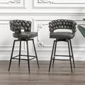 Glavbiku Toweling Woven Bar Chairs Set of 2 360 Swivel Bar Stools with Back for Dining Room Tan