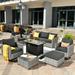HOOOWOOO Patio Furniture Sets 10 Pieces with Outdoor Wicker Swivel Rocking Chairs Coffee Table and Fire Pit Black