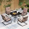 Patio Dining Set for 4 Outdoor Furniture Square Bistro Table with 1.57 Umbrella Hole 4 Spring Motion Chairs with Cushion Beige for Backyard Garden Lawn