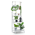Magshion Bamboo 3 Tiers Plant Stand Flower Storage Rack Shelf Hanging Rod White for Garden