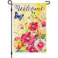 HGUAN Home Spring Bird Garden Flag 12x18 Double Sided Vertical Blackout Welcome Small Floral Birdhouse Daisies Garden Yard House Flags Outside Outdoor House All Seasons Decoration