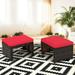 Costway 2PCS Patio Rattan Ottoman Cushioned Seat Foot Rest Furniture Red