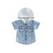 FOCUSNORM Toddler Baby Boy Girl Denim Shirt Hooded Short Sleeve Button Down Jean Shirts Jacket Blouse Tops Fall Clothes