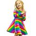 Little Children Girls Dresses Tie Dye Gradient Printed Long Sleeve Stripe Christams Cartoon Dance Party Clothes Dress Holiday Holiday Sundress For Kiddie