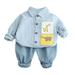 Girls Fall Outfits Baby Boys Long Sleeve Cute Cartoon Animals Striped Shirt Tops Solid Jeans Pant Outfits Set 2Pcs Clothes Boy Outfits Blue 12 Months-18 Months