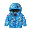 Toddler Cartoon Print Zip Jacket Hooded Trench Lightweight Rain Jacket Light Windbreaker 2-7 Years