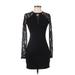 Guess Cocktail Dress - Bodycon Plunge Long sleeves: Black Solid Dresses - Women's Size Small