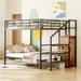 Full Over Full Metal Bunk Bed with Lateral Storage Ladder and Wardrobe, Full Length Gridded Guardrails