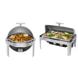 6Qt+9QT Stainless Steel Chafing Dish (1 Round + 1 Rectangular) - 2-Set