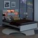 Full Size Upholstered Platform Bed with LED Light and Shelves