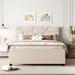 Full Size Upholstered Platform Bed Daybed with Headboard & Pull-out Twin Size Trundle Bed, Wood Slat Support, Beige