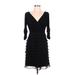 S.L. Fashions Cocktail Dress - A-Line V-Neck 3/4 sleeves: Black Print Dresses - Women's Size 10