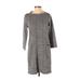 Adrienne Vittadini Casual Dress - Sweater Dress High Neck 3/4 sleeves: Gray Color Block Dresses - Women's Size X-Small