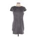 Kensie Casual Dress - Shift Crew Neck Short sleeves: Gray Print Dresses - Women's Size Large