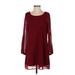 Lily Rose Casual Dress - Mini Scoop Neck 3/4 sleeves: Burgundy Solid Dresses - Women's Size Small