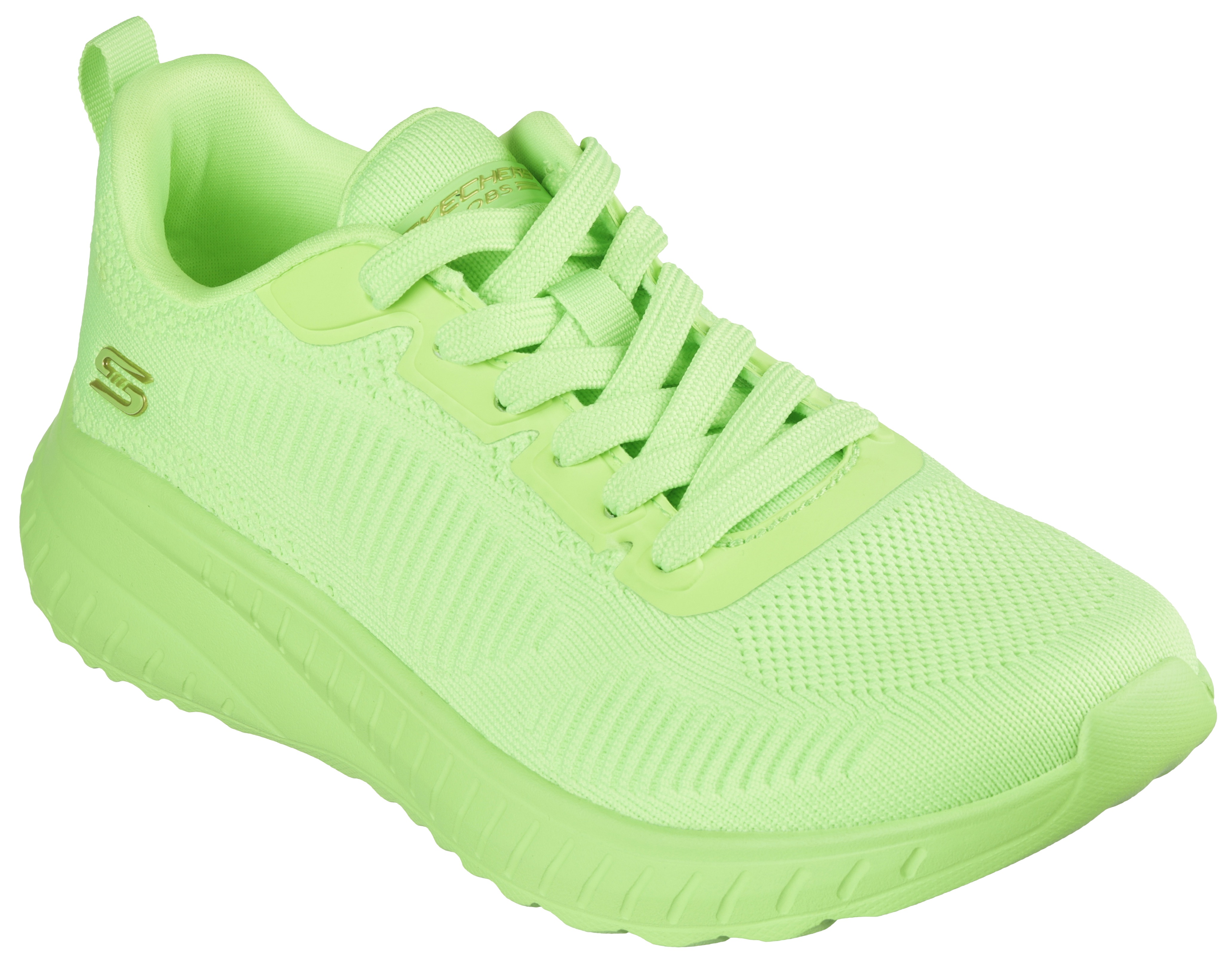 Sneaker SKECHERS "BOBS SQUAD CHAOS-COOL RYTHMS", Damen, Gr. 37, grün (neongrün lime), Textil, unifarben, Schuhe Sneaker, Knitwear-Sneaker, Schnürschuh in veganer Verarbeitung