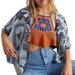 Free People Tops | Free People Paisley Patchwork Ocean Crop Button Up | Color: Blue | Size: Xl