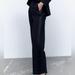 Zara Pants & Jumpsuits | New Zara Black Wide Leg Tuxedo Stripe Pleated Trouser Pants Xs | Color: Black | Size: Xs