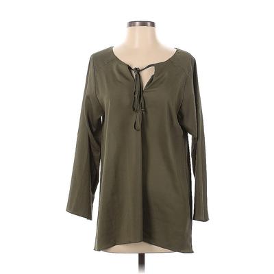 Blue Saks Fifth Avenue Long Sleeve Blouse: Green Solid Tops - Women's Size Small