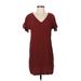 Madewell Casual Dress - Mini V-Neck Short sleeves: Burgundy Solid Dresses - Women's Size 2X-Small