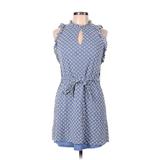 London Times Casual Dress Tie Neck Sleeveless: Blue Polka Dots Dresses - Women's Size 8 Petite