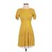 Gilli Casual Dress - A-Line Crew Neck Short sleeves: Yellow Dresses - Women's Size Small