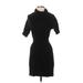 Ann Taylor LOFT Casual Dress - Sweater Dress High Neck Short sleeves: Black Print Dresses - Women's Size Small Petite