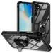 Armor Case for Samsung Galaxy S24 Adjustable Kickstand & Military Grade Shockproof Heavy Duty Protective Ring Holder Clear PC Back & TPU Frame for Samsung Galaxy S24 Black