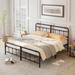 King Size Metal Platform Bed Frame with Victorian Style Wrought Iron-Art Headboard/Footboard