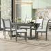 7-Piece Dining Table with 4 Trestle Base and 6 Upholstered Chairs with Slightly Curve and Ergonomic Seat Back