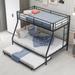 Twin over Full Steel Bunk Bed with Twin Trundle, Two-Side Ladders, Sturdy Construction, High-Quality Material