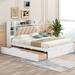 Queen Bed Frame with 2 Storage Drawers, Wood Queen Size Platform Bed with Shelves Headboard, Storage Bed w/ Upholstery Headboard