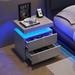 Modern Nightstand LED Bedside Table Cabinet Lights Modern End Side with 2 Drawers