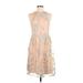 Alexia Admor Casual Dress - A-Line High Neck Sleeveless: Tan Floral Dresses - Women's Size Medium