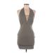 TOBI Casual Dress - Bodycon Plunge Sleeveless: Gray Solid Dresses - Women's Size Medium