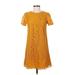 Ann Taylor LOFT Casual Dress - Shift Crew Neck Short sleeves: Yellow Print Dresses - Women's Size 0