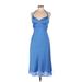 David's Bridal Cocktail Dress - Midi Halter Sleeveless: Blue Print Dresses - Women's Size 6