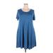 Jollie Lovin Casual Dress - A-Line Scoop Neck Short sleeves: Blue Solid Dresses - Women's Size 2X