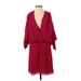 Parker Casual Dress - DropWaist Plunge 3/4 sleeves: Burgundy Print Dresses - Women's Size X-Small