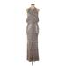 Badgley Mischka Cocktail Dress Halter Sleeveless: Silver Leopard Print Dresses - Women's Size 10 Petite