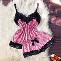 Camisole en velours à col en V avec nœud pour femme pyjama sexy vêtements de nuit short