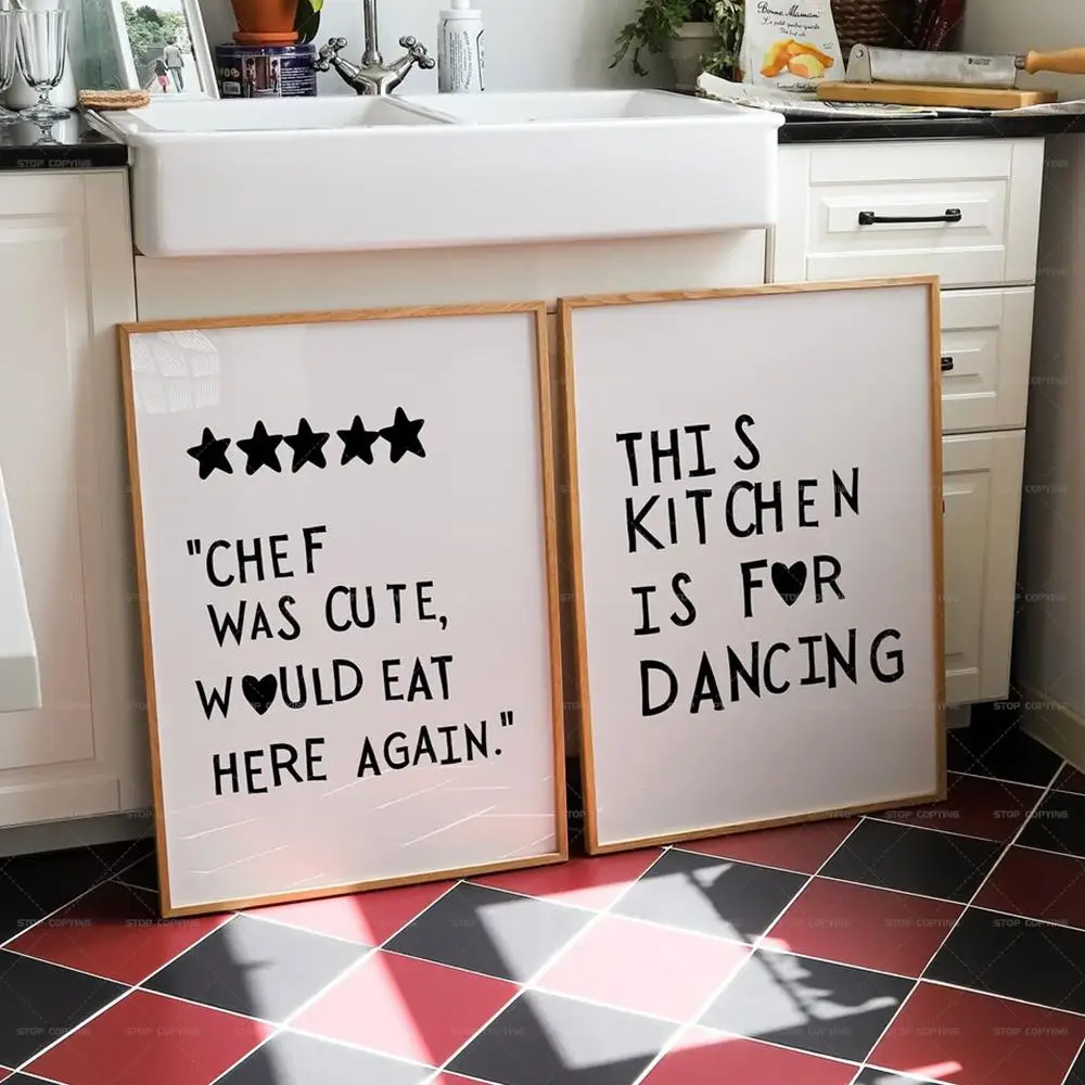 Citations de motivation de chef noir de coeur minimaliste, art de cuisine mignon, art de mur, peinture de toile, affiches pour la salle de cuisine, décor à la maison