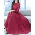 ZANZEA-Robe trapèze longue à manches longues pour femme robe de soirée élégante robe maxi