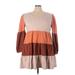 Shein Casual Dress - Mini Scoop Neck Long sleeves: Orange Stripes Dresses - Women's Size 4X