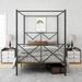 Full Size X-Shaped Platform Metal Bed Frame with ornate European styling,Made of solid steel with four metal canopy columns
