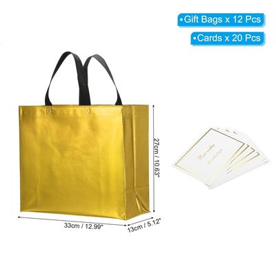 Gift Bags with Cards, 12 Set 13" Reusable Non-Woven Gift Goodie Bags - 13"x11"x5"