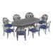 7/9-Piece Cast Aluminum Outdoor Dining Set with 82.87'' L X 42.13'' W Oval Table and Random Color Seat Cushions