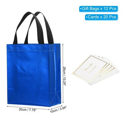 Gift Bags with Cards, 12 Set 8" Reusable Non-Woven Gift Goodie Bags - 10"x8"x4"