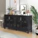 Wood Storage Sideboard with Storage Shelves and 4 Doors, Artificial Rattan Doors with Metal Handles for Living Room