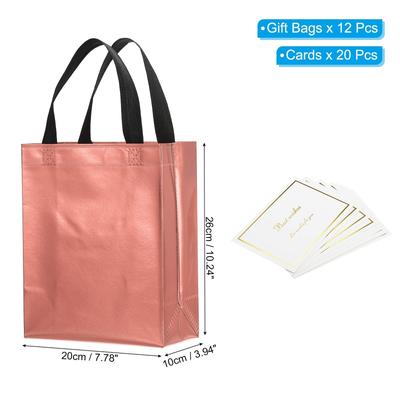 Gift Bags with Cards, 12 Set 8" Reusable Non-Woven Gift Goodie Bags - 10"x8"x4"